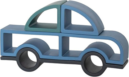 Stick It Montessori Food Grade Silicone Stacking Vehicles, 14 Pcs Toddler Baby Building Blocks Teether Educational Open Ended Shapes STEM Toy, 18+ Months (Car)