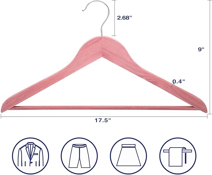 FairyHaus Natural Cedar Hangers 24Pack, Smooth Finish Wooden Coat Suit Hangers - Slim Sleek & Flat Cedar Wood Shirt Hangers with 360° Rotating Hook, Durable Cedar Clothes Hangers