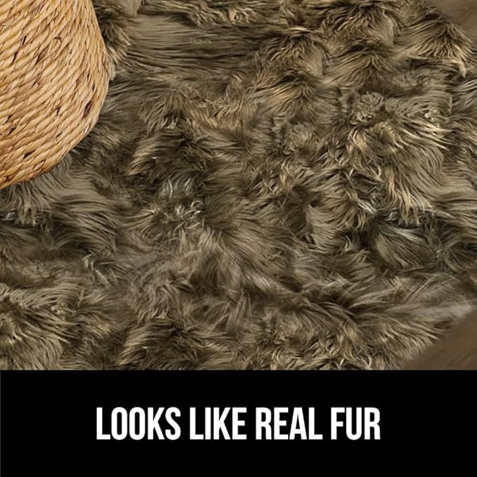 Gorilla Grip Fluffy Faux Fur Rug, Machine Washable Soft Furry Area Rugs, Rubber Backing, Plush Floor Carpets for Baby Nursery, Bedroom, Living Room Shag Carpet, Luxury Home Decor, 2x8 Runner, Brown