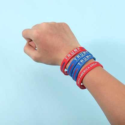 4pcs Trump Bracelets, Silicone Trump 2024 Bracelet Take America Back Bracelet Keep America Great Wristband Donald Trump Rubber Bracelets for Men Women Rally Supplies (Red, Blue)
