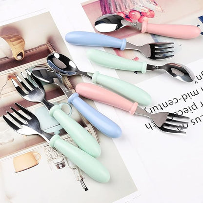 8 Pieces Toddler Utensils, Stainless Steel Toddler Spoons and Forks Kids Silverware Toddler Silverware Set for Safe Dining Baby Utensils (4 Set)