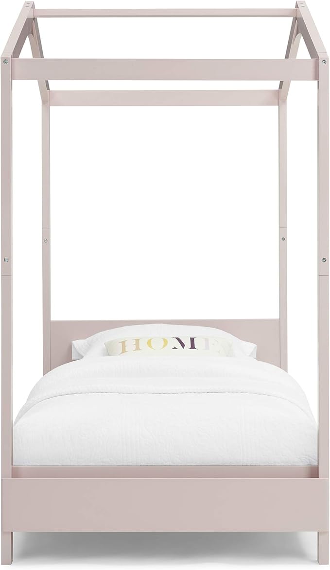 Delta Children Poppy House Wood Twin Bed, Platform Bed - No Box Spring Needed, Blush Pink