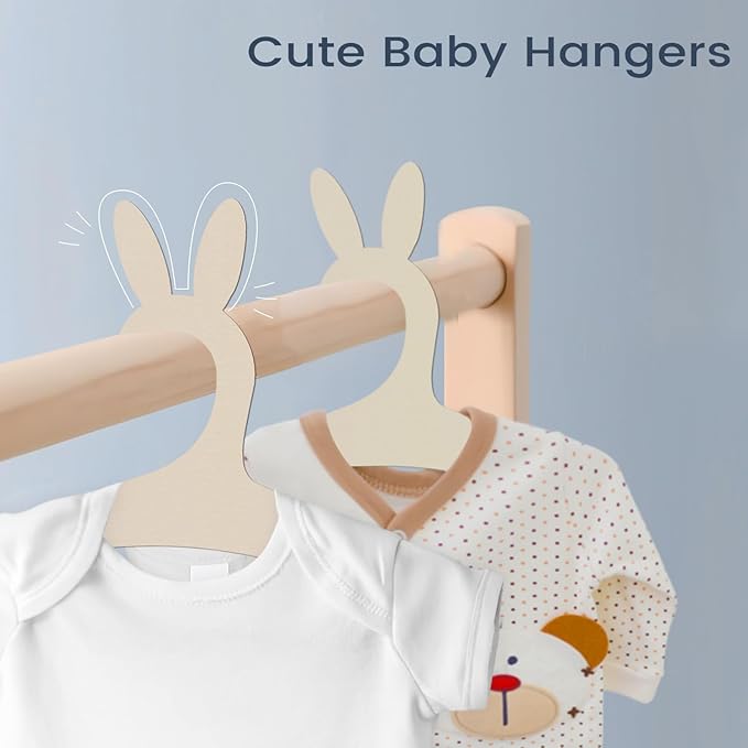 20 Packs Wooden Baby Hangers for Baby Clothes, Cute Bunny Ears Wood Newborn Baby Girl Boy Hangers for Nursery 9 Inch Kids Toddlers Children Infant Hangers for Baby Shower Crate Closet Clothing Storage