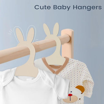 20 Packs Wooden Baby Hangers for Baby Clothes, Cute Bunny Ears Wood Newborn Baby Girl Boy Hangers for Nursery 9 Inch Kids Toddlers Children Infant Hangers for Baby Shower Crate Closet Clothing Storage