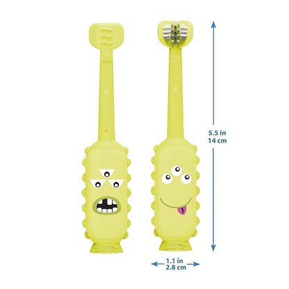 Dr. Brown's ToothScrubber Toddler Toothbrush, Triple-Sided Training Toothbrush with Suction Cup Base, Green Monster, Baby Oral Care, Ages 1-4 Years