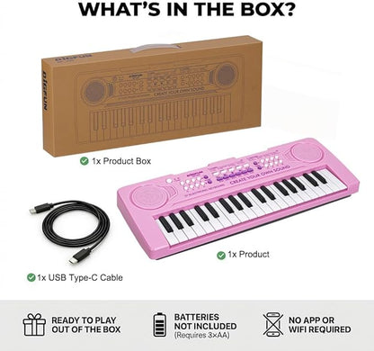 Raimy Keyboard Piano for Kids, 37 Keys Portable Keyboard Piano Early Learning Educational Electronic Musical Instrument Toys Gifts for 3 4 5 6 7 8 9 Year Old Boys and Girls (Pink)