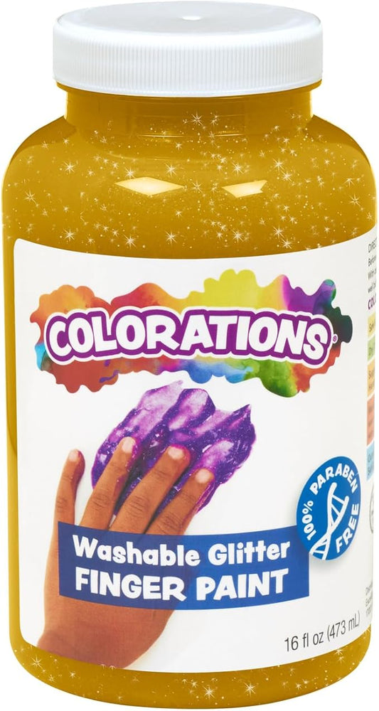 Colorations® Yellow Washable Glitter Finger Paint, 16oz, Paint, Washable Paint, Finger Paint, Kids Paint, Washable Paint For Kids, Finger Paints For Toddlers Non-Toxic, Tempera Paint, Toddler Paint
