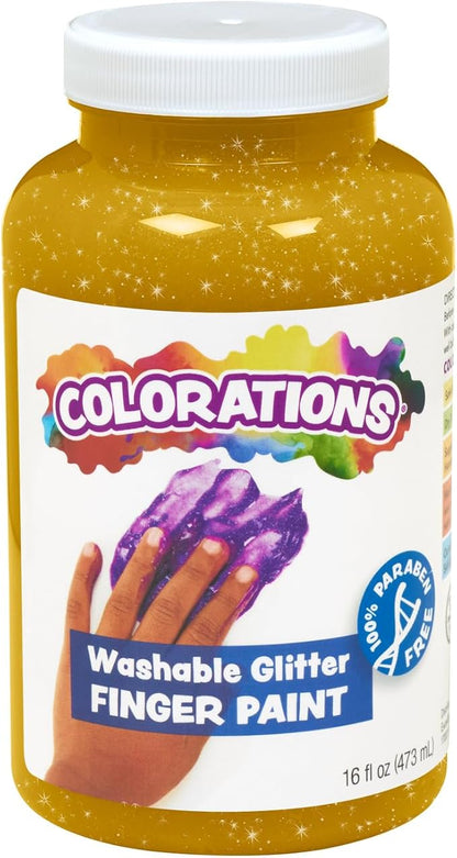 Colorations® Yellow Washable Glitter Finger Paint, 16oz, Paint, Washable Paint, Finger Paint, Kids Paint, Washable Paint For Kids, Finger Paints For Toddlers Non-Toxic, Tempera Paint, Toddler Paint