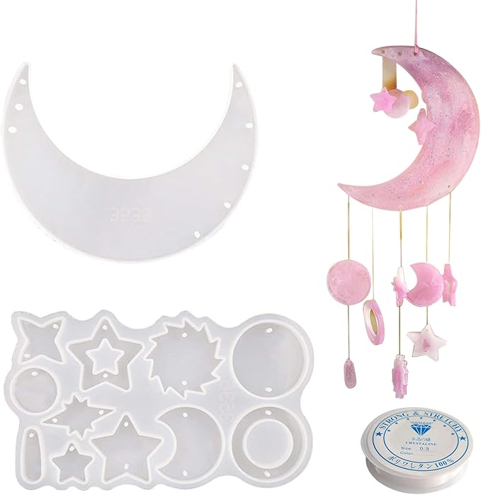 Wind Chimes Resin Molds Silicone Bundle Moon Mold for Home Decor Create Art DIY Wind-Bell Supplies Epoxy Acrylic Resin Molds Decorations Kit