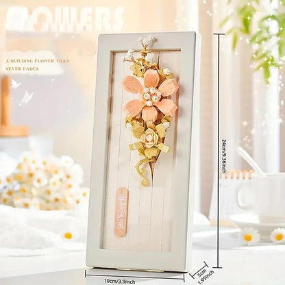 Painting Wall-Hangable Four Seasons Flowers Idea Frame Building Blocks, Wall-Hangable Wall Art Flower Frame Series, Lily、Orchid and Rose, Compatible with Lego 630 Building Accessory (Pink Orchid)