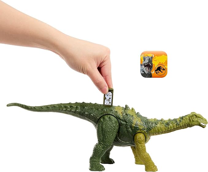 Mattel Jurassic World Wild Roar Dinosaur Toy with Sound & Attack Move, Nigersaurus Posable Action Figure Includes Digital Play, 11 inches Long
