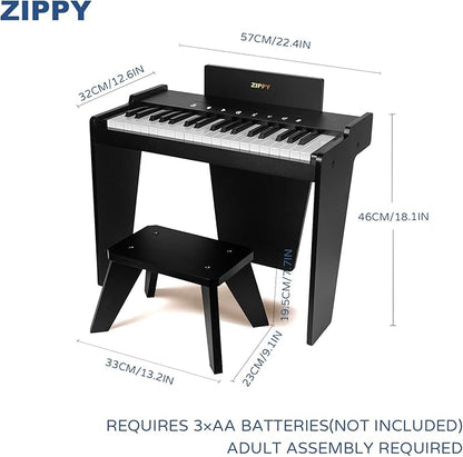 ZIPPY Kids Piano Keyboard, 37 Keys Digital Piano for Kids, Touch Sensitive Control Panel, Built-in Songs, Volume Adjustable, Music Educational Instrument, Wood Piano for 3+ Girls and Boys, Black Plus