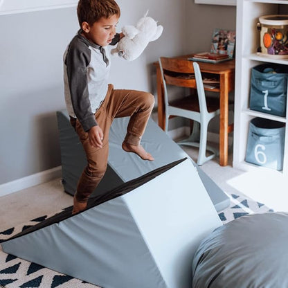 Foamnasium Mega Wedge Set, Indoor Foam Playset, 2 Piece Soft Toddler and Active Kids Play Foam Climber for Crawling, Climbing, Sliding and Jumping, Made in The US, Enhanced Snow