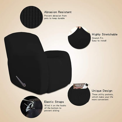 Easy-Going Oversized Recliner Stretch Sofa Slipcover Sofa Cover 1 Piece Furniture Protector Couch Soft with Elastic Bottom Kids,Polyester Spandex Jacquard Fabric Small Checks(Oversize Recliner,Black)