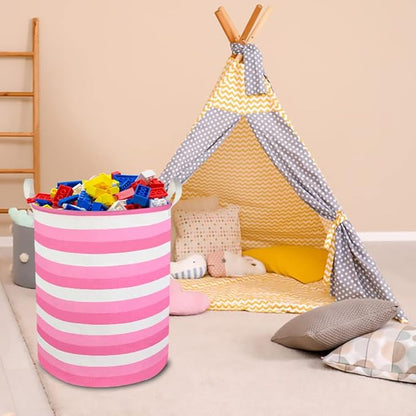 CLOCOR Pink Laundry Basket,Baby Girl Clothes Hamper for Nursery,Collapsible Toy Storage Bin with Handles, Room Decor,Waterproof Storage Basket(Pink Hamper)