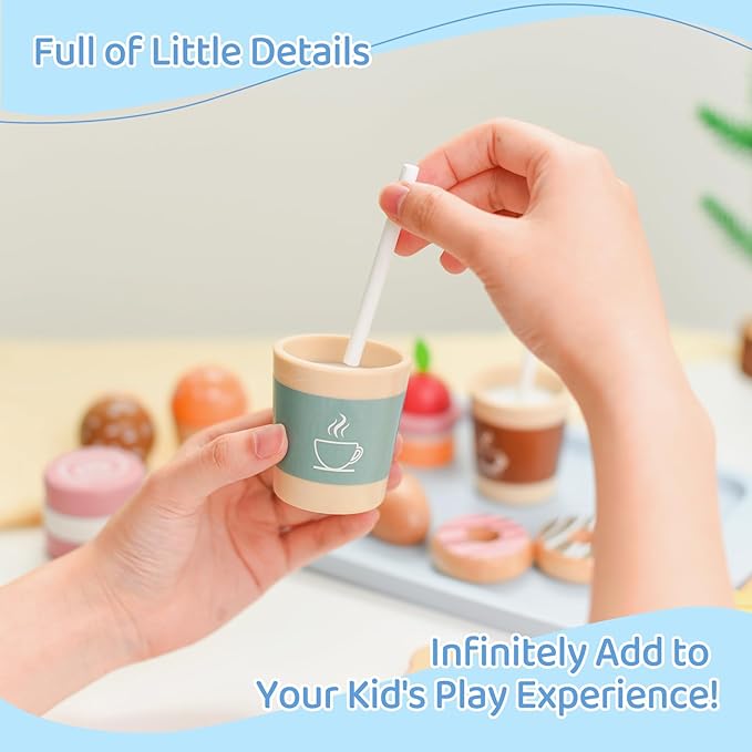 Breakfast Toy Set,Wooden Food Toys Play Food Sets for Kids Kitchen, Wooden Play Food,Pretend Food Toy Food Set,Breakfast Toy Set,Non-Toxic Breakfast Wooden Play Set Birthday