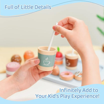 Breakfast Toy Set,Wooden Food Toys Play Food Sets for Kids Kitchen, Wooden Play Food,Pretend Food Toy Food Set,Breakfast Toy Set,Non-Toxic Breakfast Wooden Play Set Birthday