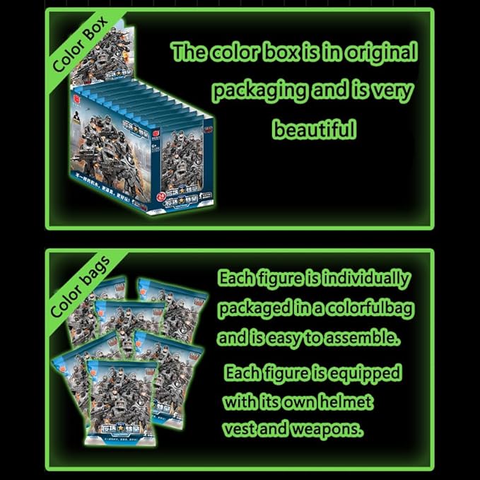 24 PCS Special Forces Building Block Action Mini-Figures Blind Bags with Multiple Military Weapons Accessories Equipment Assembly Building Toys Party Favors for Boys
