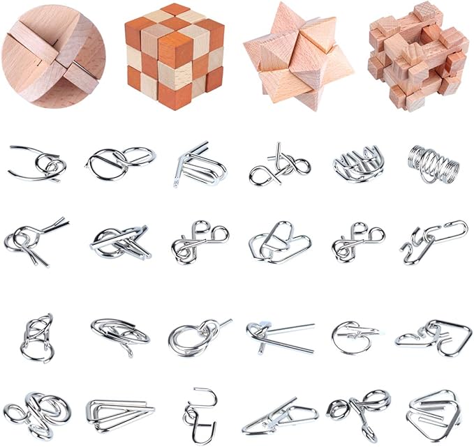 Brain Teaser Puzzle for Kids Adults Puzzle Games Wooden and Metal 3D Unlock Interlocking Puzzle Educational Toy 28Pcs