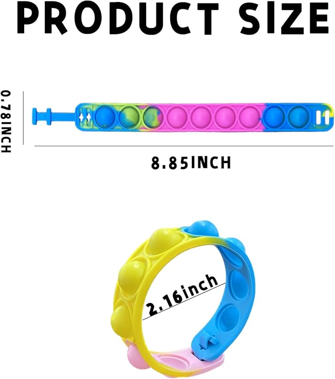 50pcs Rainbow Pop Bracelet Bubble Fidget Toys Pack Adjustable Silicone Bracelet Pop Toy, Pop Squeeze Toys Stress Relief Hand Finger Pop Toys Party Favor Student Gift for Kids Adults