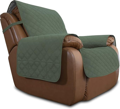 Easy-Going Sofa Slipcover Waterproof Oversized Recliner Chair Cover Non-Slip Fabric Couch Cover for Living Room Washable Furniture Protector for Pets Kids Dog (Oversized Recliner, Greyish Green), 28"