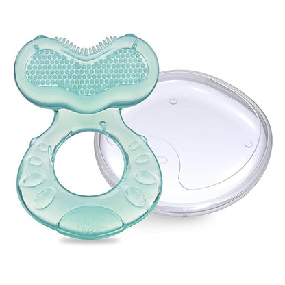 Nuby Silicone Teethe-EEZ Teether with Bristles, Includes Hygienic Case, Aqua (Pack of 1)