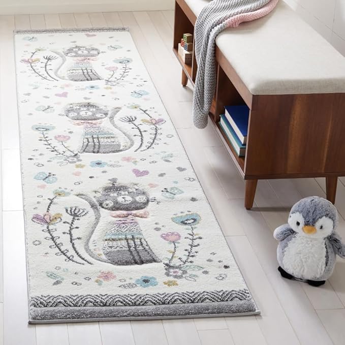 SAFAVIEH Carousel Kids Collection Runner Rug - 2'3" x 6', Ivory & Pink, Non-Shedding & Easy Care, Ideal for High Traffic Areas for Boys & Girls in Playroom, Nursery, Bedroom (CRK187A)