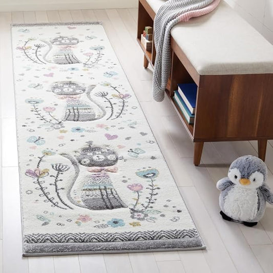 SAFAVIEH Carousel Kids Collection Runner Rug - 2'3" x 6', Ivory & Pink, Non-Shedding & Easy Care, Ideal for High Traffic Areas for Boys & Girls in Playroom, Nursery, Bedroom (CRK187A)