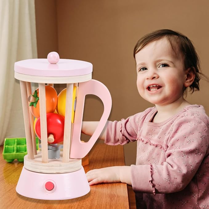 Sdstone Wooden Blender Toys-Fruit Juicer Maker Toy,Wooden Toy Mixer Food Play Kitchen Accessories for Kids,Toy Blender for Kids Aged 3 and Up