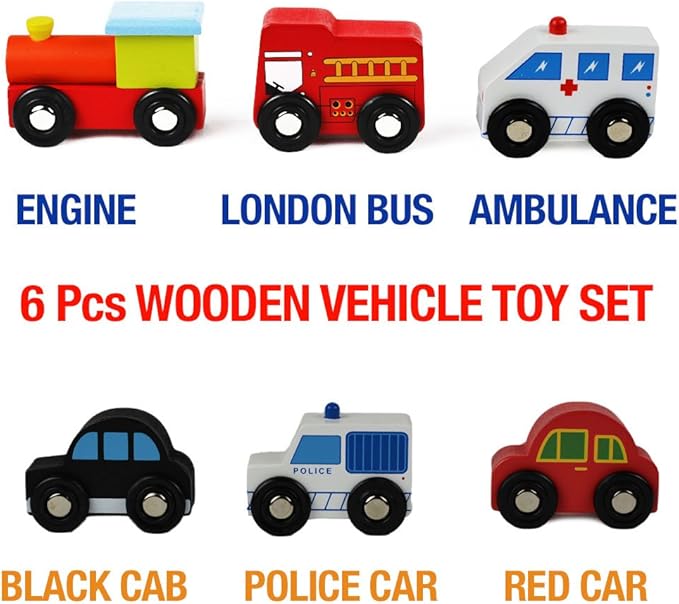 NIMNIK Wooden Cars for Toddlers Bus Engine Emergency Vehicles | Small Cars, Mini Transportation Vehicles | Educational Toy for Early Learning for 3-10 Year Olds