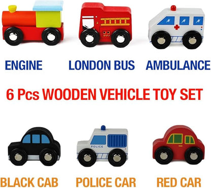 NIMNIK Wooden Cars for Toddlers Bus Engine Emergency Vehicles | Small Cars, Mini Transportation Vehicles | Educational Toy for Early Learning for 3-10 Year Olds