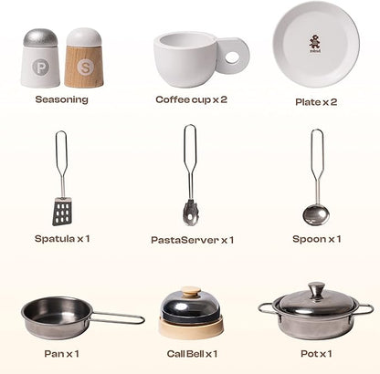 2 in 1 Play Kitchen for Kids Wooden Chef Pretend Play Kitchen Playset with Sounds Food Cookware Accessories Set for Boys Girl Birthday Gifts White