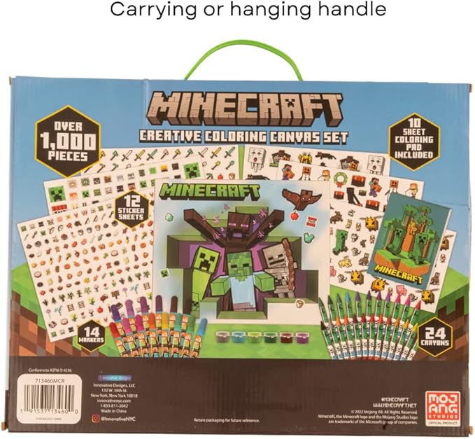 Innovative Designs Minecraft Creative Coloring Canvas Painting and Activity Set for Kids, 1000+ pcs