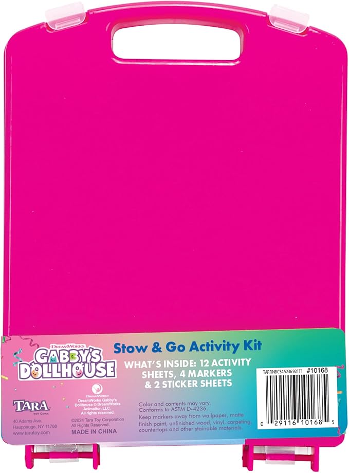 Gabby's Dollhouse Stow & Go Activity Kit, 17-Piece Travel Art Set, Preschool, Kids Toys for Ages 3 Up