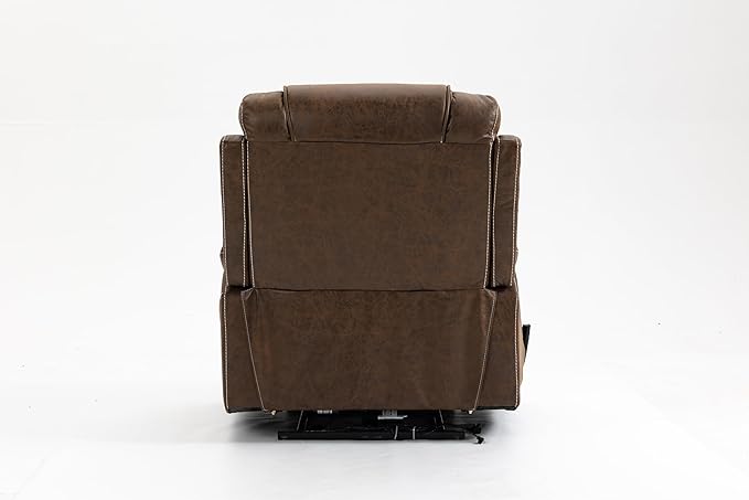 FANYE Electric Power Lift Chair for Elderly W/Massage and Heat, Infinite Positions 2 Remote Controllers Oversized Faux Leather Upholstered Recliner & Armchair W/Side Pockets & Cup Holders, Brown