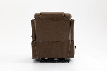 FANYE Electric Power Lift Chair for Elderly W/Massage and Heat, Infinite Positions 2 Remote Controllers Oversized Faux Leather Upholstered Recliner & Armchair W/Side Pockets & Cup Holders, Brown