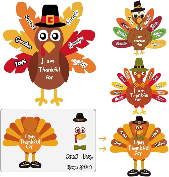 AKEROCK Thanksgiving Crafts for Kids, Make-a-Turkey Crafts Stickers for Kids Games/Activities/Gifts/Party Favors - 36 Sheets