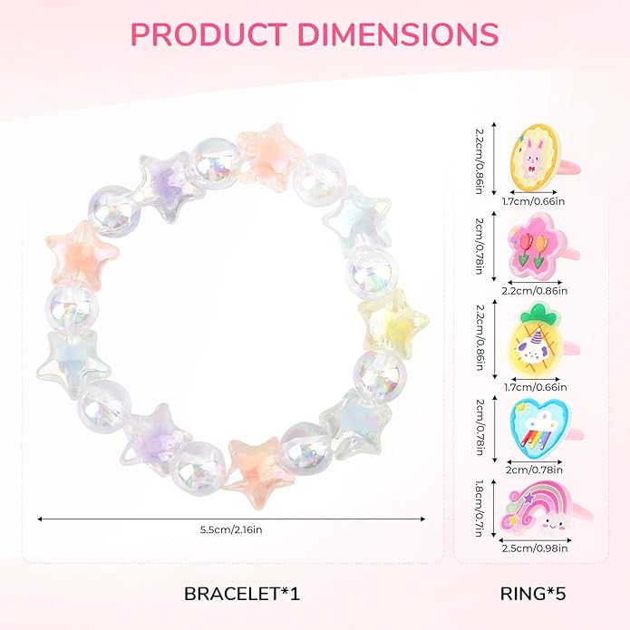 Little Girl Jewel Rings, Adjustable Pink Rings Girls Kids Pretend Play and Dress up Jewelry Set, Cute Rings with Display Case Party Favors Toys Gifts