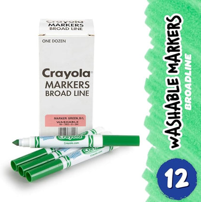 Crayola Washable Markers - Green (12ct), Kids Broad Line Markers, Bulk Markers for Classrooms & Teachers