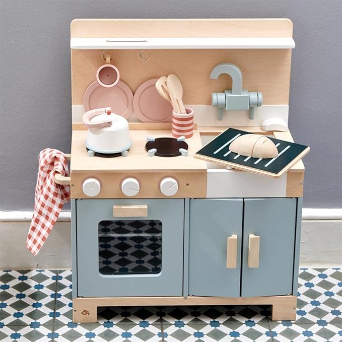 Tender Leaf Toys - Mini Chef Home Kitchen - Wooden Kitchenette Fully Equipped with Accessories for Pretend Cooking - Develops Social, Creative & Imaginative Skills - Learning Role Play - Age 3+