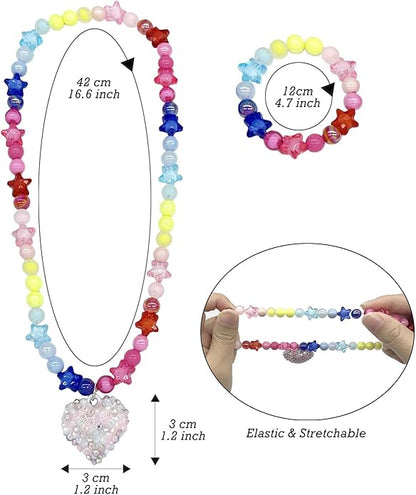 Kids Jewelry for Girls, Toddler Jewelry, 2 Sets Girls Jewelry Beaded Necklace and Beads Bracelet for Little Girls Kids Toddler, Little Girls Jewelry Set, Favors Bags for Girls