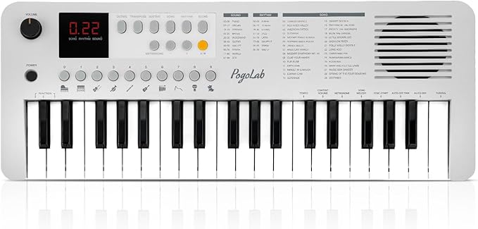 POGOLAB MK1 37 Keys Kids Keyboard Piano, Mini Portable Multi-Function Piano with Excellent Sound Quality, Built-In Speaker & LED Display, Small Electric Music Keyboard Gift for Beginners (White)