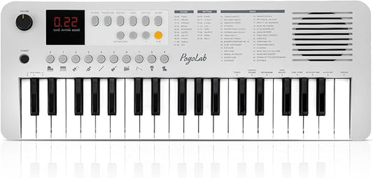 POGOLAB MK1 37 Keys Kids Keyboard Piano, Mini Portable Multi-Function Piano with Excellent Sound Quality, Built-In Speaker & LED Display, Small Electric Music Keyboard Gift for Beginners (White)