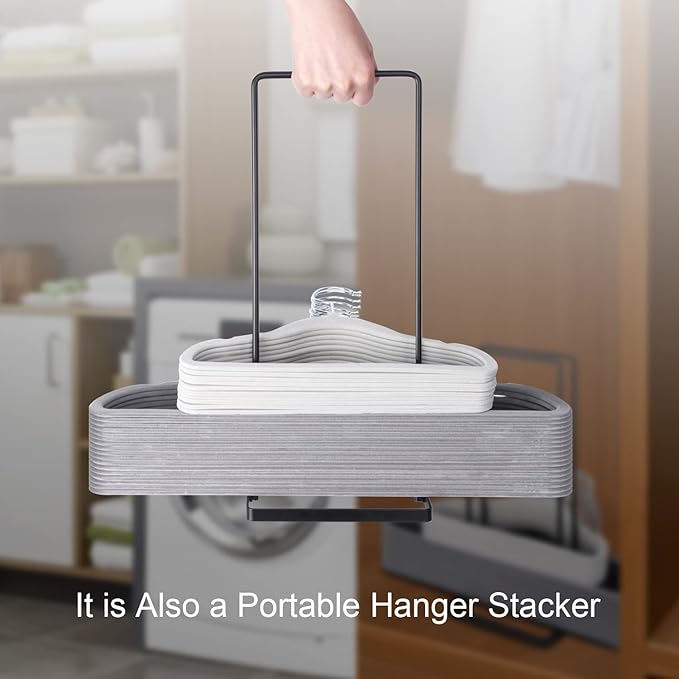 Hanger Organizer Stacker,Hanger Storage Rack Holds Up to 58 Velvet Hangers for Closet & Laundry Room,Portable Hanger Holder Keeps Adult & Children's Hangers Neat & Tidy