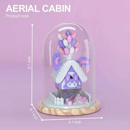 House Building Blocks Kit Toys Building Set, Miniature 1418 Pcs Micro Bricks Collectible Creative Teen Girl Gifts Age 14 and Up, Dust Cover, and Wooden Base Up Balloon Castle Set