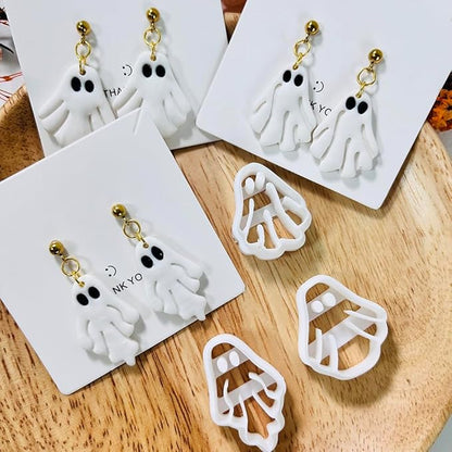 Xaekicr Halloween Ghost Polymer Clay Cutters – 3 Pcs Spooky Clay Cutters for Earrings and DIY Crafts, Polymer Clay Tools for Jewelry Making