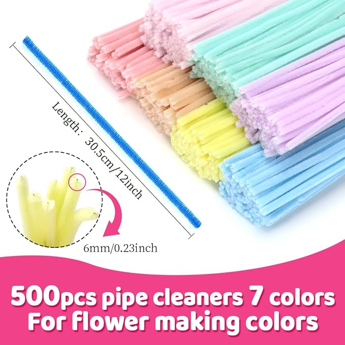 Praisebank Pipe Cleaners,500pcs Macaron Color Chenille Stems for DIY Projecets, Arts & Crafts Supplies for Festival Party Decorations