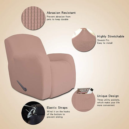 Easy-Going Oversized Recliner Stretch Sofa Slipcover Sofa Cover 1 Piece Furniture Protector Couch Soft with Elastic Bottom Kids,Polyester Spandex Jacquard Fabric Small Checks(Oversize Recliner,Pink)