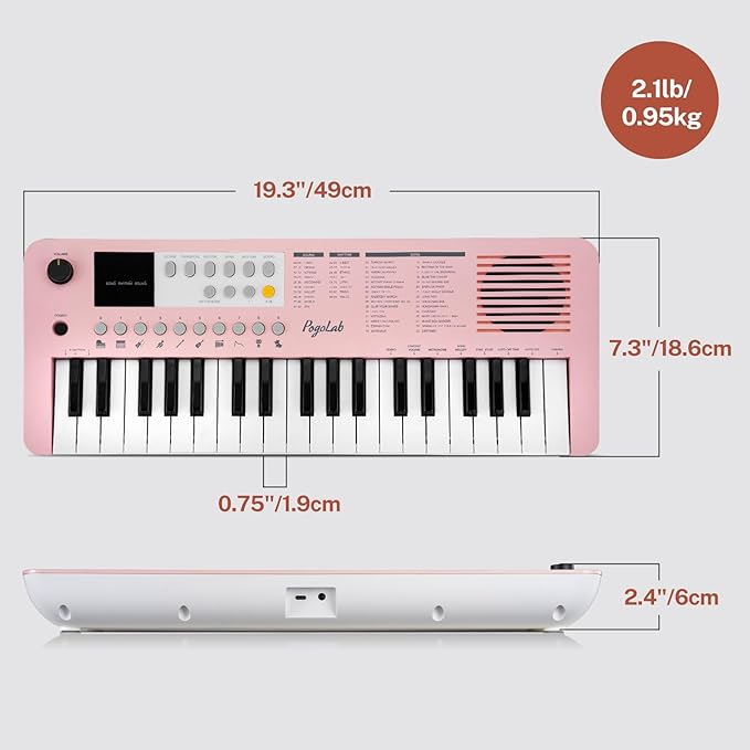 POGOLAB MK1 37 Keys Kids Keyboard Piano, Mini Portable Multi-Function Piano with Excellent Sound Quality, Built-In Speaker & LED Display, Small Electric Music Keyboard Gift for Beginners (Pink)