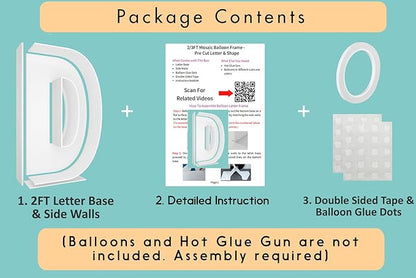 2FT Letter D Mosaic Balloon Frame Letter DIY Fillable Letters Kit for Birthday Party Wedding Backdrop Decor